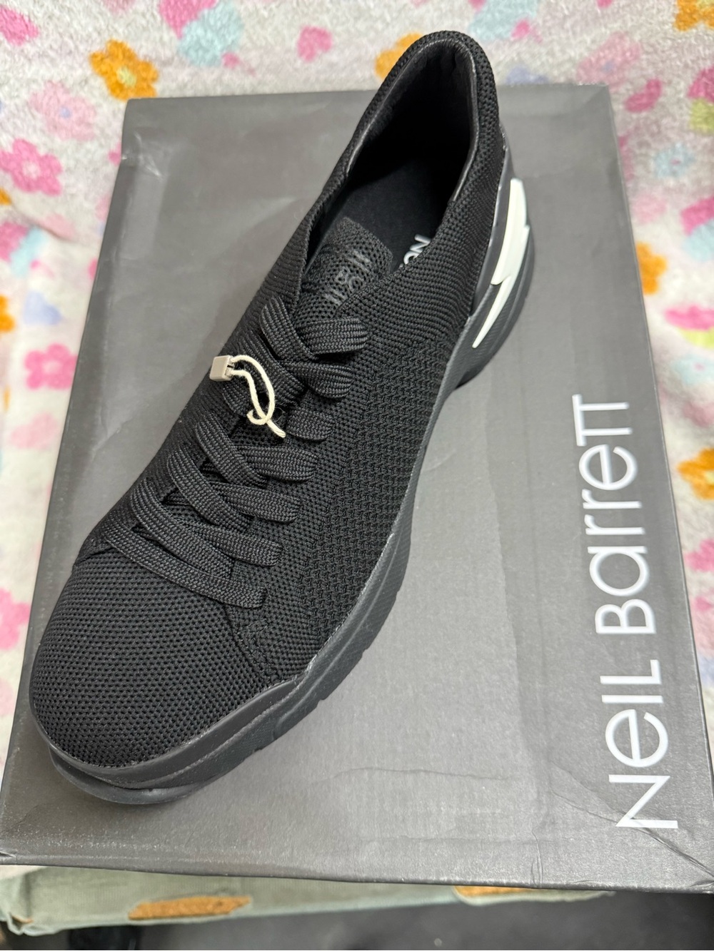 Neil Barrett Black Knit Low-Top Sneaker with Silver Accent